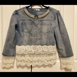 Lace & pearl denim jacket